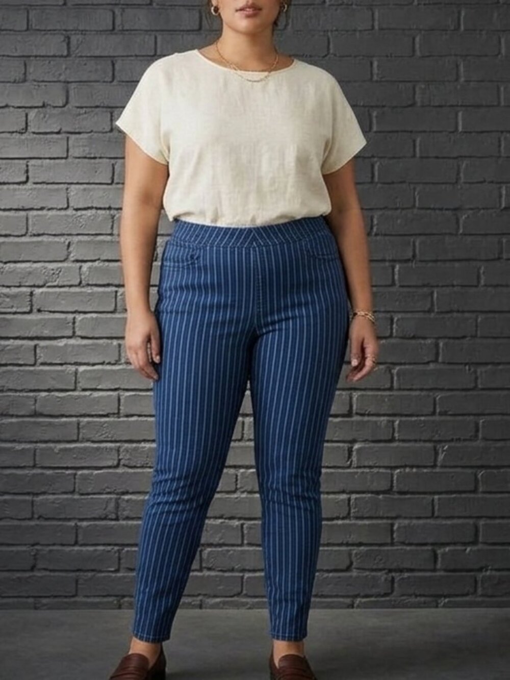 Forever 21+ Blue & White Striped Skinny Jeans Plus Size OX NWT
